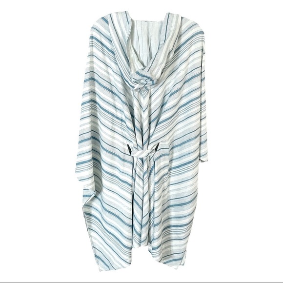 Chaser Beachy Linen Lace-up Dolman Stripe Hooded Tunic Dress Cover Up Size M NWT - Picture 2 of 10
